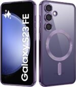 VONZEE Clear Logo Electroplating Transparent Case for Samsung Galaxy S23 FE 5G, Magnetic Plating [Support for MagSafe Charger] TPU Cover, Individual Camera Protection for Each Lens- Deep Purple