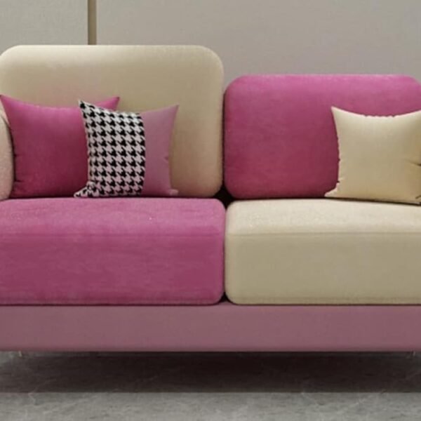 Velvet Contemperory Sofa Couch with Cushion Chaise Lounge Sectional Perfect for Living Room & Bedroom Guests Home & Office (2 Seater Pink & Beige)