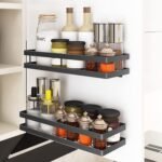 Wall-Mounted Spice Rack Organizer (Set of 2) – Black Hanging Spice Shelves in 16 in & 15 in Sizes, Farmhouse Seasoning Storage Organizer for Kitchen Wall, Space-Saving Shelf Holder