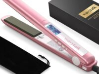 Wavytalk Salon Flat Iron Hair Straightener, Negative Ion Function with Titanium Plates Get Shinier & Smoother Hair, 15 Adjustable Temp, Dual Voltage & 60 Mins Auto Shut Off (Rose Gold)