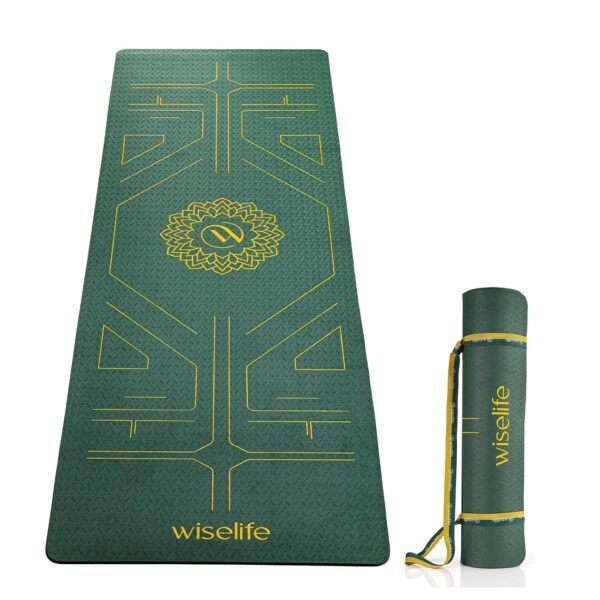 Wiselife True Alignment Yoga Mat + Sleek Yoga Strap For Men And Women (Probalance Tpe Material 6Mm Extra Thick Extra Long Extra Wide) (Emerald)