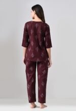 Women's Cotton Printed Night Wear Top and Bottom Night Suit Set