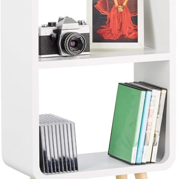 Wooden Foldable Bookcase Bedside Table - Elegant Home Decor Bookshelf with 2-Tiers and 4 Wooden Legs for Living Room Bedroom or Offices (White)