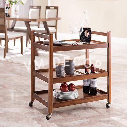 Wooden Wine cart Serving bar Trolley with Wheel Black Finish (20×13×27 inches, Black) Style 1021