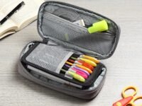 Wooum Polyester Expandable Pencil Pouch Big Pen Case Office College School Large Storage High Capacity Pouch Holder Organizer (Black-Grey)