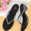 XE Looks Black Wedge Thong Sandals for Women | Beaded Crisscross Thong Straps with Subtle Sparkle | Cushioned Footbed & Slip-On Low Wedge Heel | Lightweight All-Day Comfort