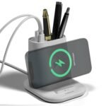 XECH Pen Stand with Wireless Charger | 15W Fast Wireless Charging Pad with USB-A & Type-C Output Ports | Stationery Holder | Valentine Gift for Girlfriend Boyfriend Men & Women (Quest)