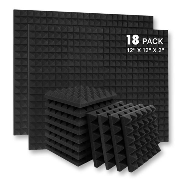 YGM Acoustic Foams® Pyramid Acoustic Panels 12″×12″×2″ Thick | 38 Density Acoustic Foams for Echo Reduction & Sound Absorption | Sound Proof Foam for Room & Studio | Charcoal Black, Set of 18