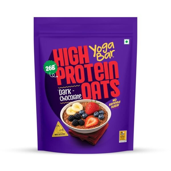 Yogabar 26g High Protein Oats 1kg , Dark Chocolate - Breakfast Cereal with Wholegrains, 26% Protein & No added sugar - Oats High Protein for Gym & Weight Management - Premium Protein Blend with Whey Protein Powder - with Goodness of Chia, Sunflower & Pumpkin Seeds & Probiotics for Absorption