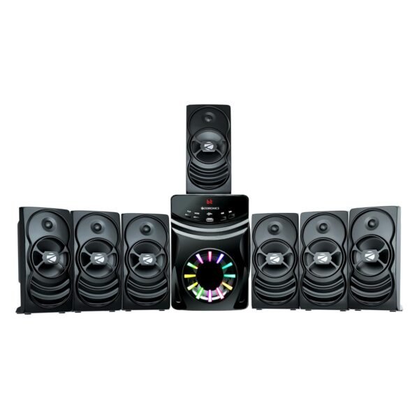 Zebronics 7.1 Channel Home Theatre Speaker, 140W Output, 13.33cm Subwoofer, RGB, Bluetooth, USB, AUX, LED Display, Remote Control, Wall-Mountable (Spark 207)