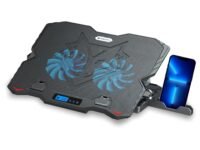 Zebronics NC5500D Powerful Laptop Cooler with Dual 125mm Fans, Silent Operation, Adjustable Fan Speed, Display, Controls, USB, 5 Step Retractable Stand and Mobile Holder