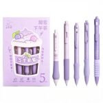 Zibuyu® Click Pens 5Pcs Black Gel Pens for Students Smooth Writing No-Smudge Pens Stylish Cake Themed Office Supplies with Foam Grips, Clip-On Pens for School Cute Stationery Items for Gifts, Purple