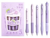 Zibuyu® Click Pens 5Pcs Black Gel Pens for Students Smooth Writing No-Smudge Pens Stylish Cake Themed Office Supplies with Foam Grips, Clip-On Pens for School Cute Stationery Items for Gifts, Purple