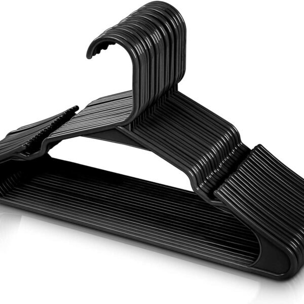 Zollyss Plastic Cloth Hangers for Clothes Hanging Wardrobe Hangers for Multipurpose Storage Saree Dress Shirt Pant Trouser Kids Clothes Hangers (10 Pcs, Black)