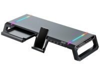 acer Ergo Multifunction Monitor & Laptop Stand Featuring RGB Lighting and a 4-Port USB Hub with Aluminum Multi Keyboard Storage Space Bar, Suitable for Both Office and Home Environments (Black)