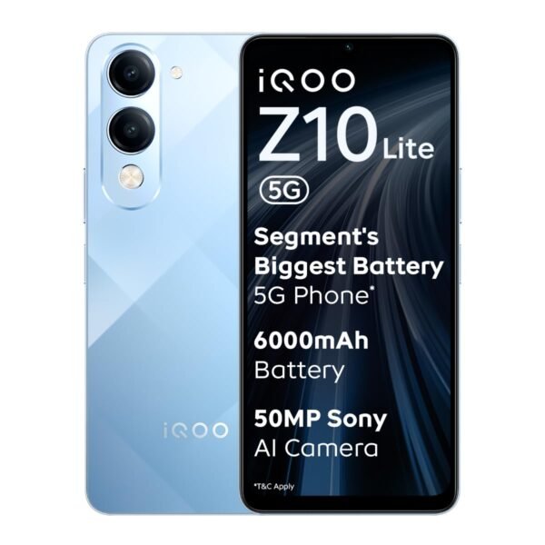 iQOO Z10 Lite 5G (Titanium Blue, 4GB RAM, 128GB Storage) | 6000 mAh Battery | Dimensity 6300 5G Processor with 433K+* AnTuTu Score | IP64 Rated & Military Grade Shock-Resistance