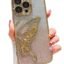 mobistyle Silicone Designed For iPhone 15 Pro Cover With Glitter Cute Butterfly Electroplating Design Back Cover Case For Women Teen Girls (Gold)
