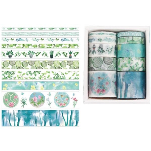 10 Rolls Washi Tape Set, Scrapbook Printing Masking Self Adhesive Tape Decorative Craft Supplies (Green)