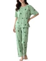 SMOWKLY Women’s Korean Style Night Suit Set | Cotton Half Sleeve Top & Pyjama Set | Round Neck Printed Nightsuit | Comfortable Nightwear & Loungewear for Women