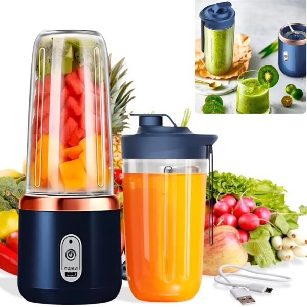 Portable Blender Electric Juicers Fruit Mixers USB Rechargeable Smoothie Mini Personal Juicer 6 Blades 3Gears With 1500 Mah Rechargeable Battery-Smoothie Blender(Blue)