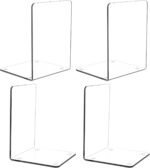2 Pair(4pcs) Plastic Acrylic Bookends Pair Organizer Bookshelf Decor Decorative Bedroom Library Office School Supplies Stationery Gift (3.5x4.7x6.7 Inch)