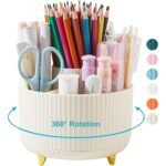 360° Rotating Pen & Pencil Holder – Multi-Compartment Desk Organizer for Office & Home Storage, Scissors, Markers, and Stationery – White