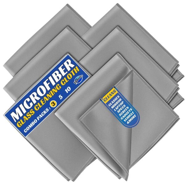 3PK Microfiber Glass Cleaning Cloth for Windows & Mirrors - Thickened Magic Cleaning Cloths and Wipes - Anti Scratch Dusting cloth for Kitchen,Car,Specs,Laptop,Mobile & Tv Screen Cleaning Grey