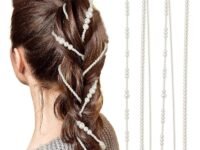 4 Pcs Premium Faux Pearls Hair Accessories Hand-made Imitation Pearl Hair Chains Hair Clip Wedding Artificial String of Pearls for Braids for Women,