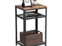 457907 Industrial Side Table, End Telephone Table with 2-Tier Mesh Shelves, for Office Hallway or Living Room, Wood Look Accent Furniture with Metal Frame - Made in India