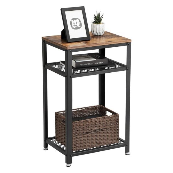 457907 Industrial Side Table, End Telephone Table with 2-Tier Mesh Shelves, for Office Hallway or Living Room, Wood Look Accent Furniture with Metal Frame - Made in India