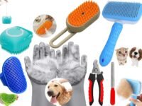 6-in-1 Pet Grooming Combo for Dogs & Cats | Bathing Brush, Silicone Shampoo Dispenser, Deshedding Glove, Slicker Brush, Nail Clipper & File | Complete Pet Cleaning, Bathing & Shedding Care Kit