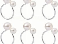 6PCS Napkin Rings Set, White Pearl Napkin Rings for Wedding Table Decor, Festive Dinner Setup, Home Decoration Upgrade, Suitable for Decorating Furniture