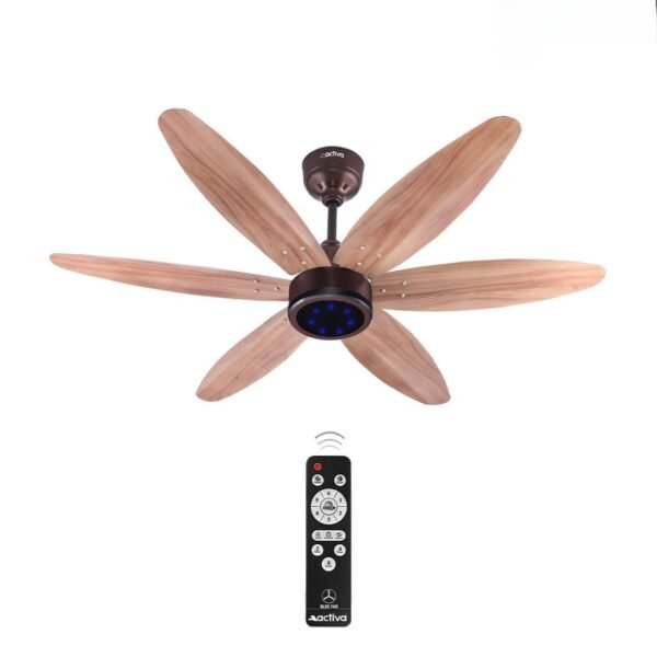 ACTIVA JETTA 1200MM BLDC Ceiling Fan | 28W | 6 Wooden-Finish Blades | 7 LED Lights | Remote | Noiseless | BEE 5-Star Rated | Energy Efficient | 5 Years Warranty (Rose Wood)