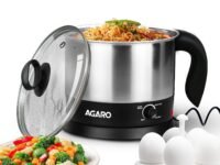 AGARO Esteem Electric Multipurpose Kettle 1.2L, 600W, with Stainless Steel Body, Egg Rack, Grill Rack, 3 Heating Modes & Rapid Boil Technology, Boiling Water, Tea, Coffee, Oats, Noodle, Soup, Black