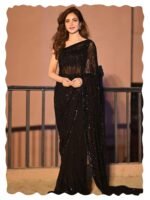 AKHILAM Women's Heavy Georgette Sequence Work Saree With Unstitched Blouse Piece