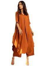 ANNI DESIGNER | Women's Pure Cotton Rust Co-ord Set | A-Line Kurta with Pants | Ethnic Two Piece Set | Casual & Office Wear Coord Set for Women | Stylish Dress
