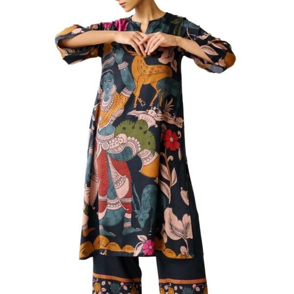 ANNI Designer Women's Rayon Viscose Straight Printed Kurta with Palazzo