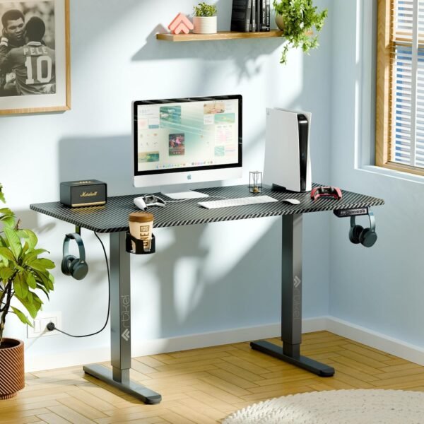 ARTIKEL Artidesk Eco Electric Height Adjustable Table for Office Work & Home - Sit Stand Gaming Desk with LED Display, 80kg Load, Cup Holder, 2 Hooks & Cable Organizer, 2Split Tabletop – Black