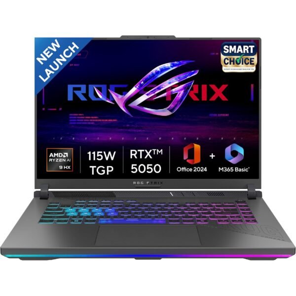 ASUS ROG Strix G16,Smartchoice, AMD Ryzen 9 8940HX, Gaming Laptop(RTX 5050-8GB/16GB RAM/1TB SSD/FHD+/16"/165Hz/90Whr/Windows 11/M365 Basic (1Year)*/Office Home 2024/Eclipse Gray/2.5 Kg) G614PH-RV033WS