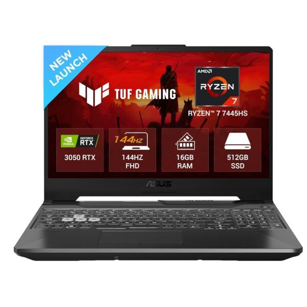 ASUS TUF A15 (2025), AMD Ryzen 7 7445HS,RTX 3050-4GB,75W TGP,16GB DDR5(Upgradeable Upto 64GB) 512GB SSD,FHD,15.6",144Hz,RGB Keyboard,Windows 11,Graphite Black,2.3 Kg FA506NCG-HN199W, Gaming Laptop