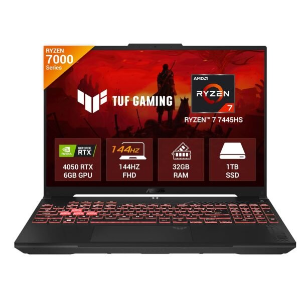 ASUS TUF A16 (2025) , AMD Ryzen 7 7445HS, Gaming Laptop (RTX 4050-6GB/140W TGP/32GB RAM/1TB SSD/FHD+/16"/56Whrs/Windows 11/M365 Basic (1Year)*/Office Home 2024/Mecha Gray/2.2Kg) FA607NUG-RL191WS