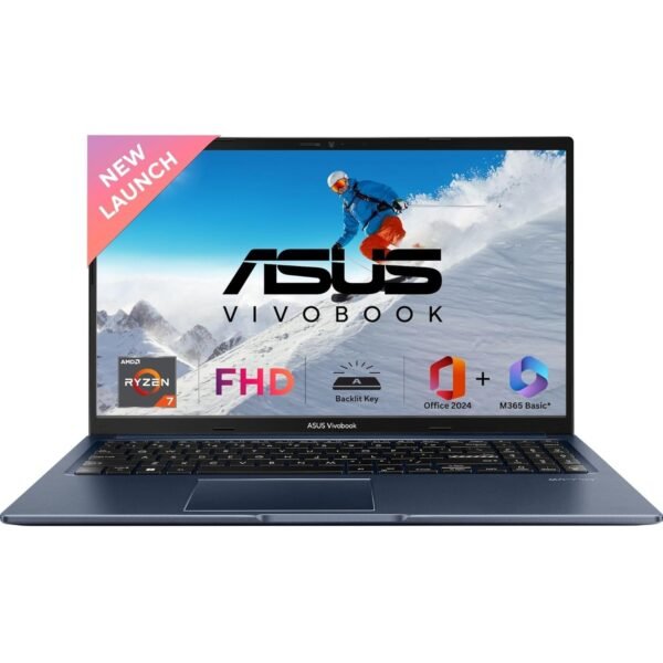 ASUS Vivobook 15 (2025), AMD Ryzen 7 7730U Thin & Light Laptop(AMD Radeon iGPU/16GB RAM/512GB SSD/FHD/15.6"/60Hz/Windows 11/M365 Basic (1Year)*/Office Home 2024/Quiet Blue/1.7Kg) M1502YA-BQ989WS