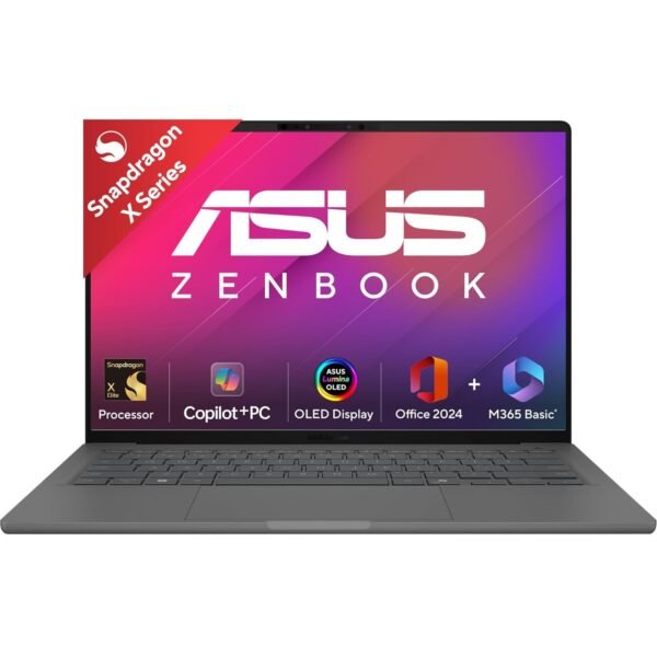 ASUS Zenbook A14 OLED (2025),Qualcomm Snapdragon X Elite,Copilot+ PC, 0.9kg Light-Weight,14"(35.6 cm),32hrs Battery*, 16GB,512GB,Windows 11,MSO 2024,M365 Basic-1yr,AI PC,Metal Body,UX3407RA-QD061WS