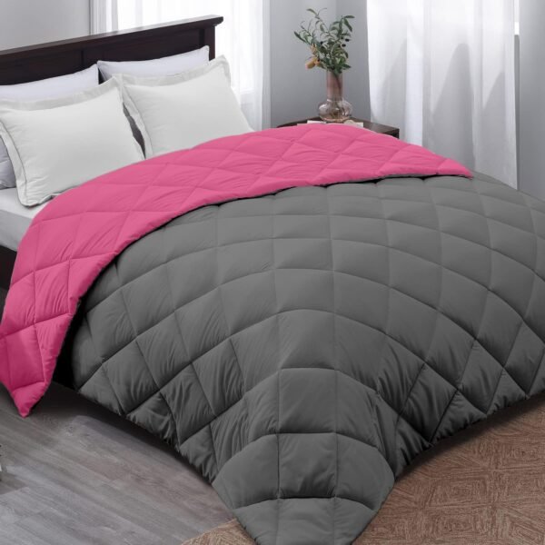 AYKA Reversible Comforter 220 GSM Microfiber Reversible AC Comforter/Blanket for Winter/Quilt/Duvets for King Size Double Bed Comforter (90 * 100, Pink & Grey)| TC - 220