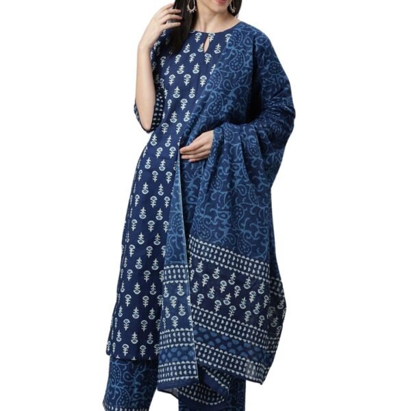 Amayra Women's Cotton Printed Straight Kurta with Palazzos and Dupatta Set