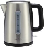 Amazon Basics Electric Stainless Steel Kettle for Tea and Coffee, BPA-Free, Fast Boiling, Auto Shut-Off, Boil-Dry Protection, 1.7 Liter, 1500W, Black and Silver