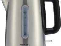 Amazon Basics Electric Stainless Steel Kettle for Tea and Coffee, BPA-Free, Fast Boiling, Auto Shut-Off, Boil-Dry Protection, 1.7 Liter, 1500W, Black and Silver