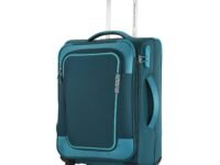 American Tourister 58Cm Check-in Polyester Soft-Sided 4 Wheel Spinner Trolley Bag with Wet Pocket, Expandable, Combination Lock (Teal)