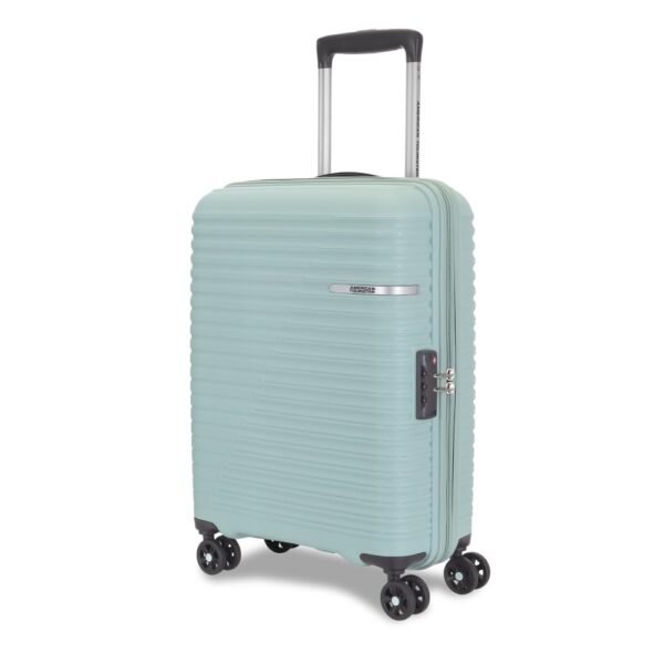 American Tourister Cabin Liftoff+ with TSA Lock & 8 Wheel, 55 CM Small Hard PP Suitcase for Travel, Trolley Bag, Travel Bag with Double Wheel for Women & Men, Seafoam Blue