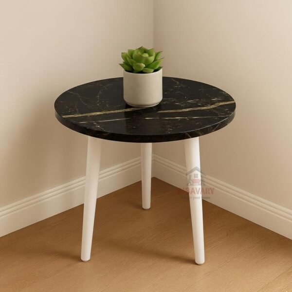 Antique Wooden Fold-able Side Table/End Table/Plant Stand/Multipurpose Stool for Living Room and Bedroom (Black White)